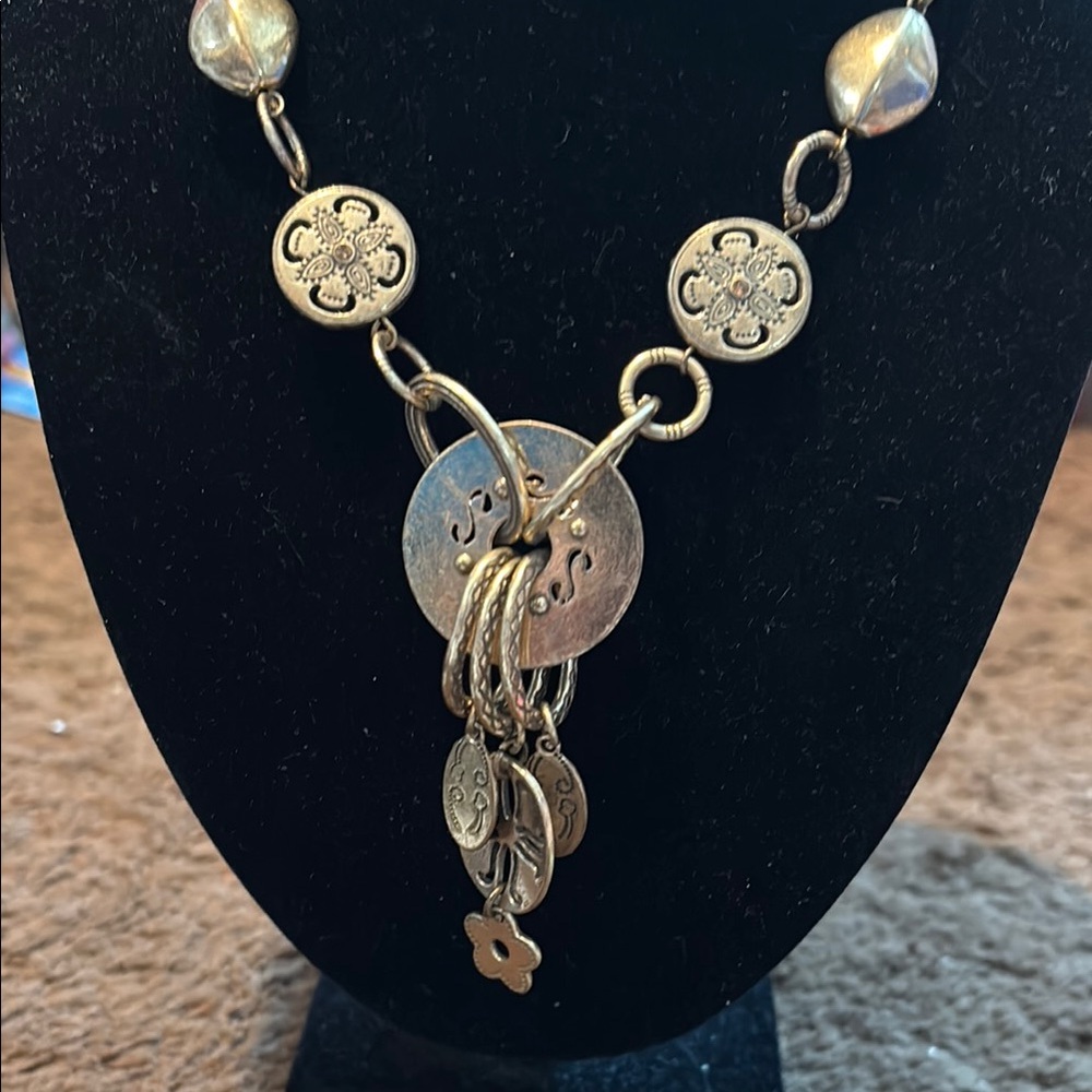 Lucky Brand Gold Artistic Necklace with Ornate Pendant